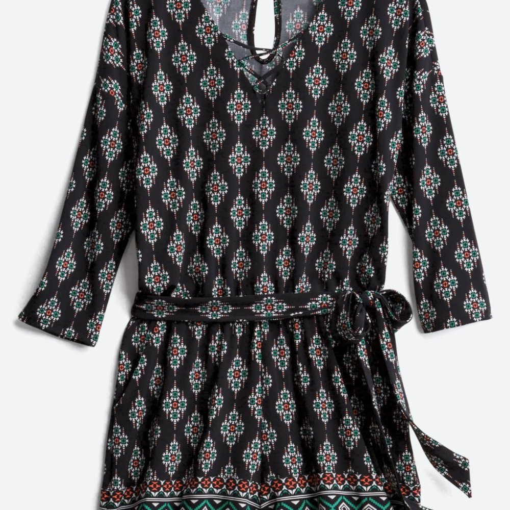 Printed Romper with waist tie